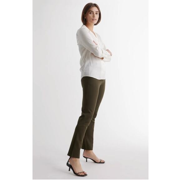 Quince Ultra-Stretch Ponte Straight Leg Pants in Olive Green Size Small Petite - Picture 1 of 13